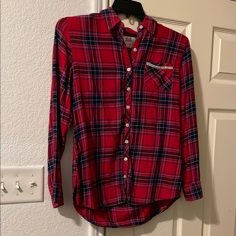 Justice Red and Blue Plaid Button Down Shirt